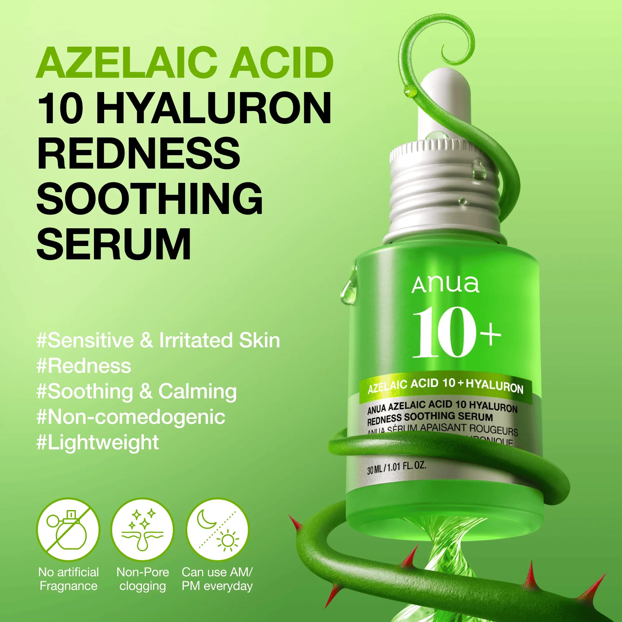 ANUA – Azelaic Acid 10 Hyaluron Redness Soothing Serum (30ml)