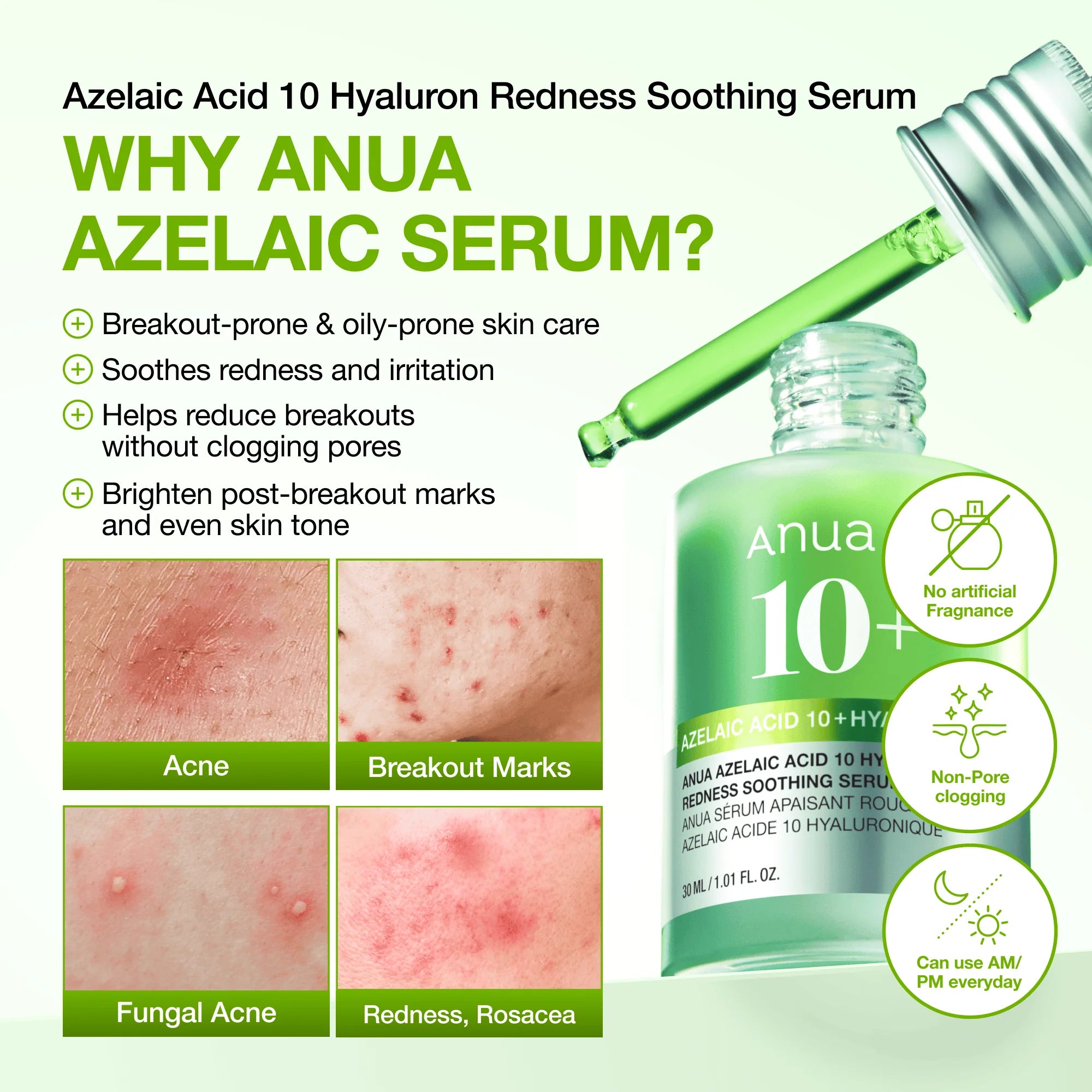 ANUA – Azelaic Acid 10 Hyaluron Redness Soothing Serum (30ml)